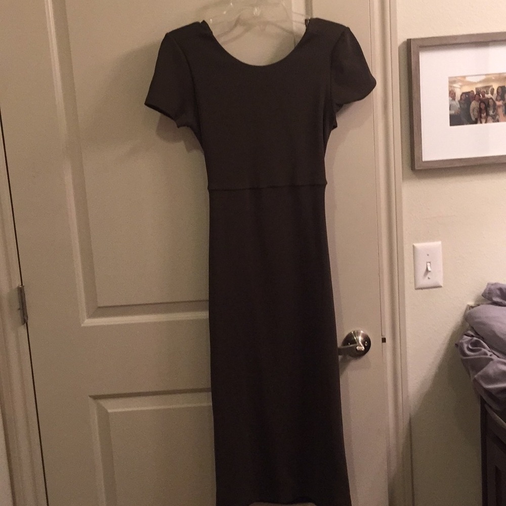 Olive color, spandex dress.